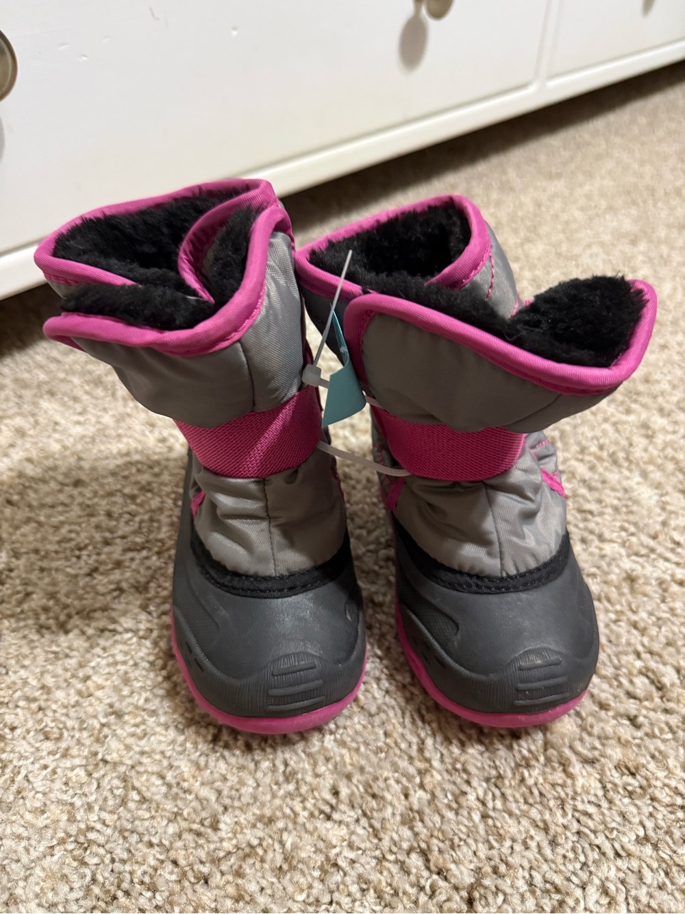 Kids Winter Snow Boots in Gray & Pink